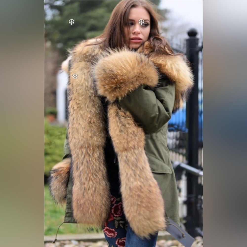 Olive Green Faux Fur Trim Parka Coat - Picture 5 of 15
